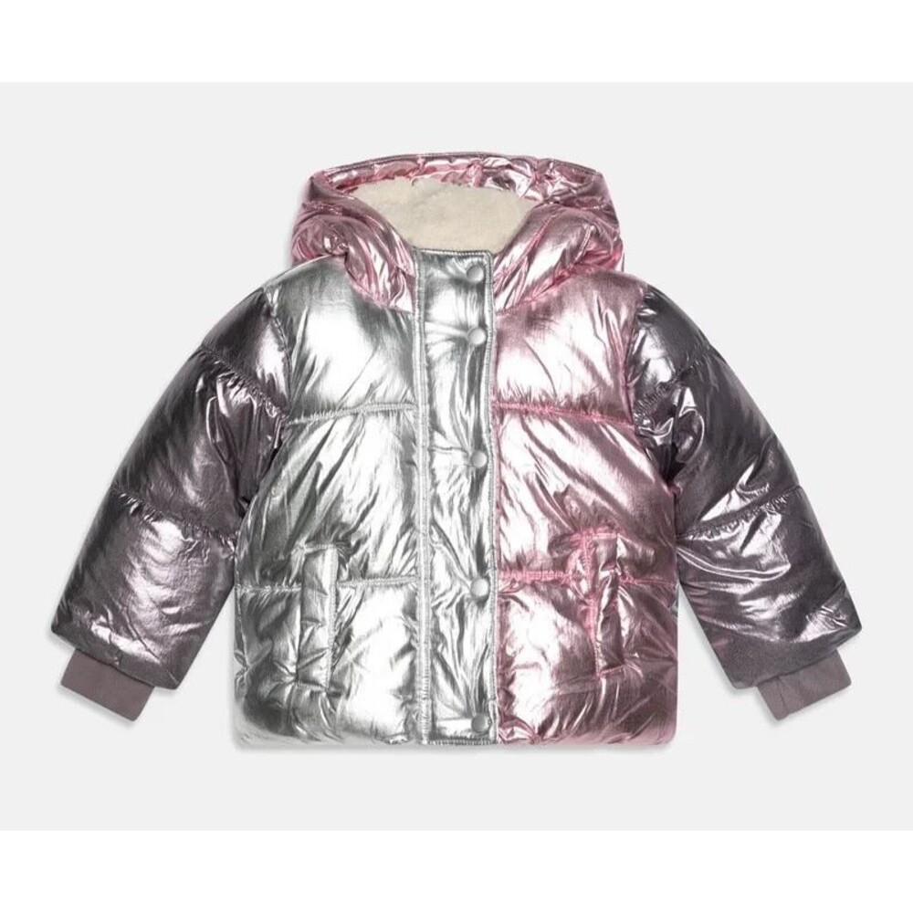 Baby GAP Girls Fleece Lined Cozy Puffer Jacket Coat 4 yrs Metallic Colorblock